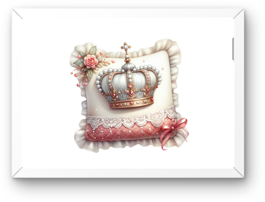 Royal Crown On Lace Pillow Wall Art | Pink Watercolor Princess Print | Girls Room Gift