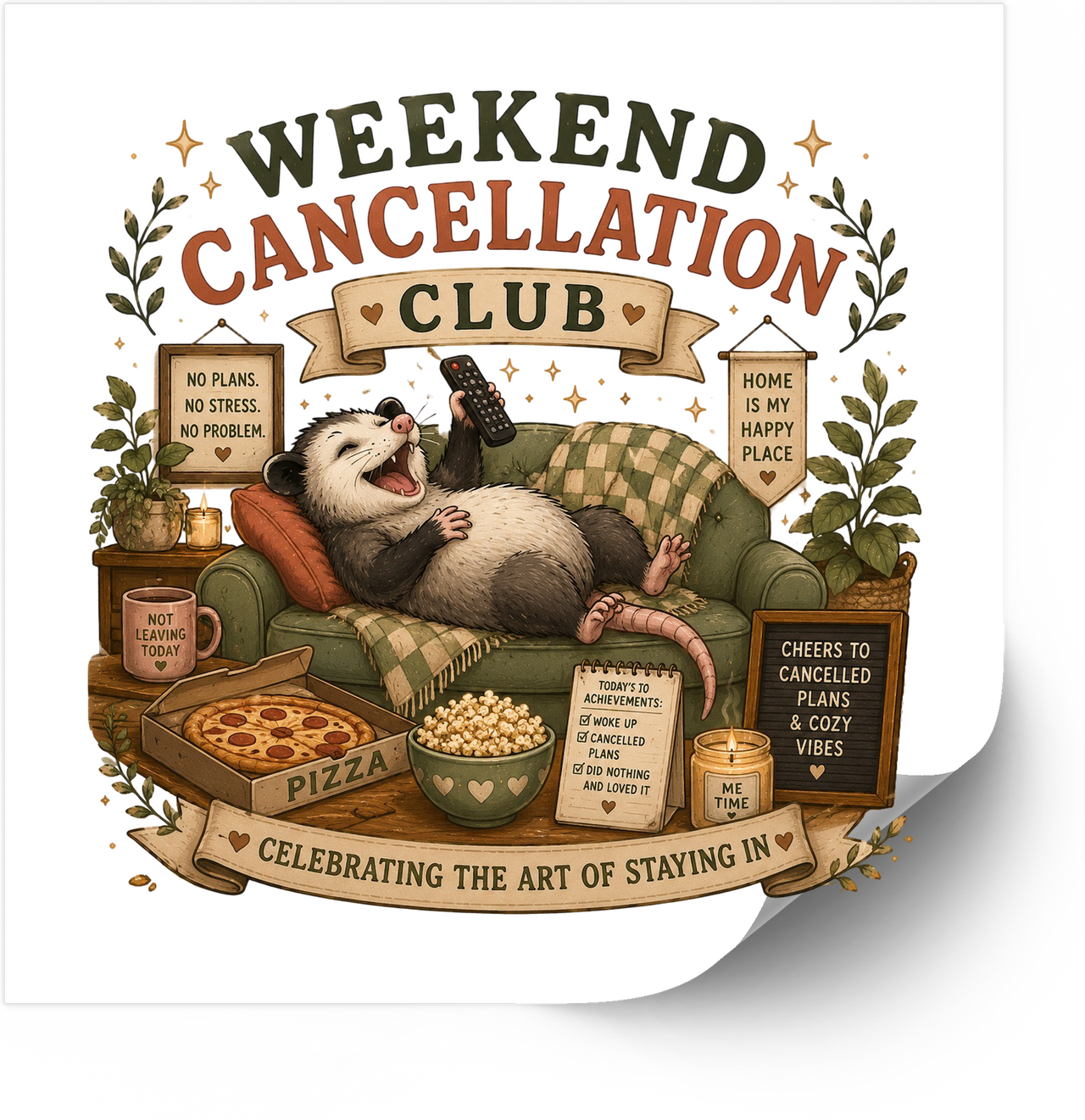 Weekend Cancellation Club Opossum Sticker | Funny Lazy Day Vinyl Decal | Homebody Introvert Gift