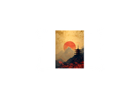 Thumbnail for Japanese Pagoda Sunset Throw Pillow | Red Sun Mountain Decorative Pillow | Zen Asian Decor Gift