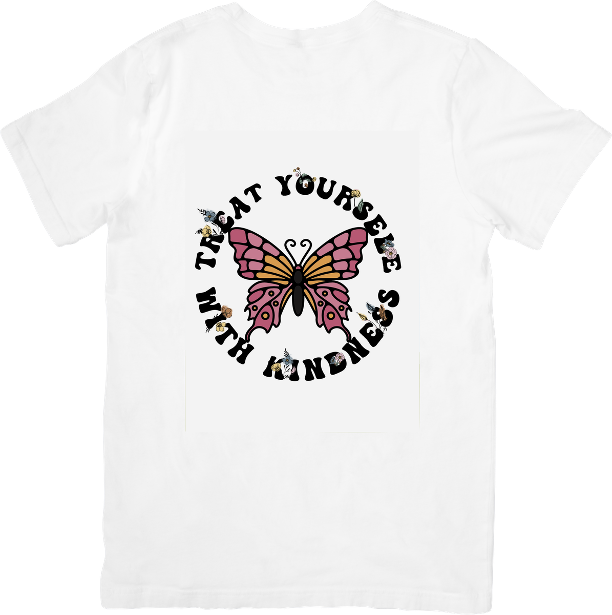 Treat Yourself With Kindness Butterfly T-Shirt | Pink Butterfly Graphic Tee | Self Love Gift