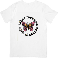 Thumbnail for Treat Yourself With Kindness Butterfly T-Shirt | Pink Butterfly Graphic Tee | Self Love Gift