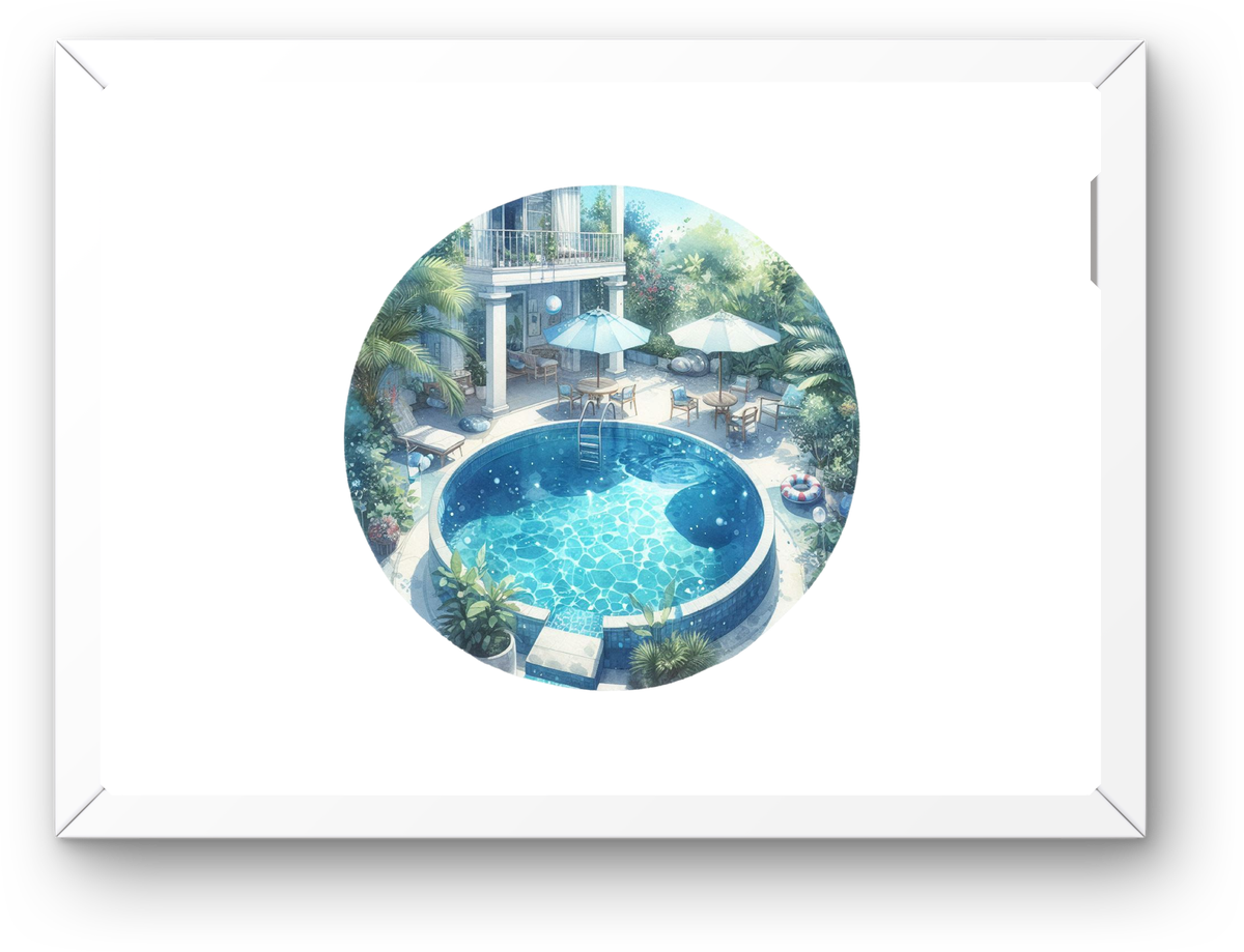Luxury Resort Swimming Pool Wall Art | Watercolor Tropical Getaway Print | Vacation Home Gift