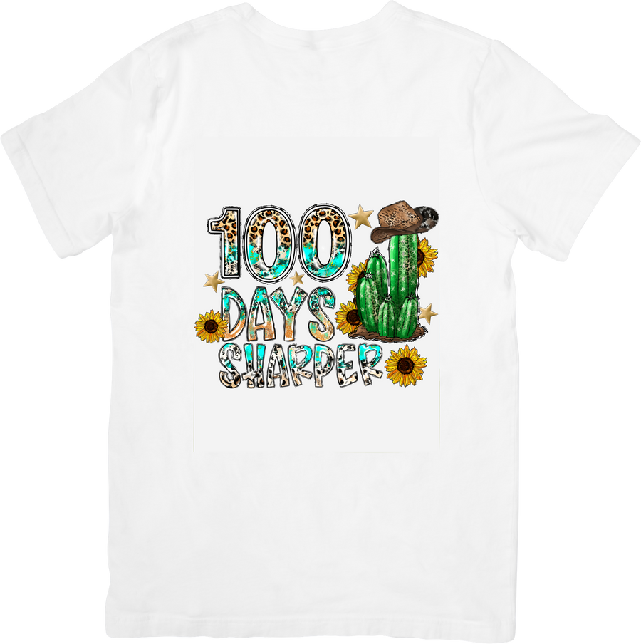 100 Days Sharper Cactus T-Shirt | Boho Western School Milestone Graphic Tee | Teacher Gift