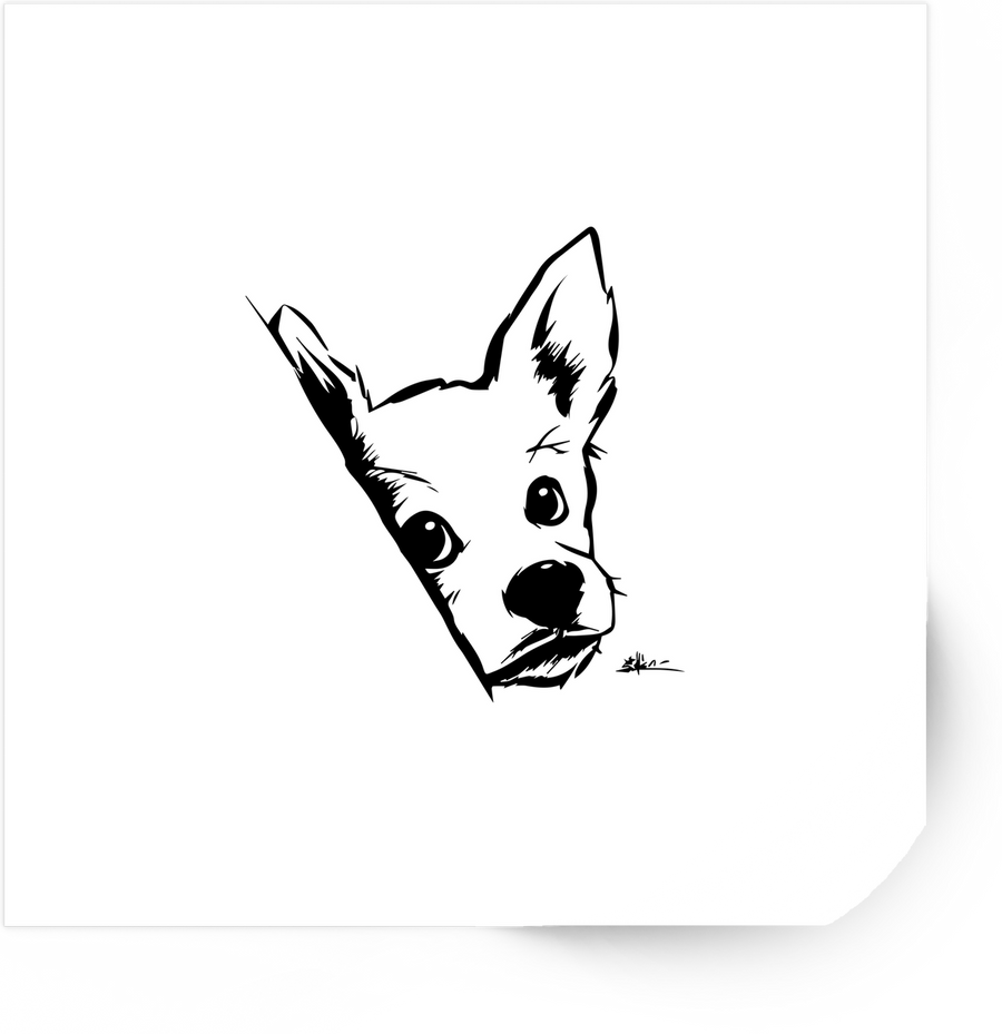 Peeking Chihuahua Sticker | Black & White Ink Dog Vinyl Decal | Cute Puppy Lover Gift
