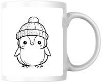 Thumbnail for Cute Penguin In Beanie Mug | Black Line Art Winter Coffee Mug | Kids Holiday Gift