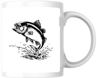 Thumbnail for Jumping Bass Fish Mug | Black & White Fishing Coffee Mug | Angler Fisherman Gift