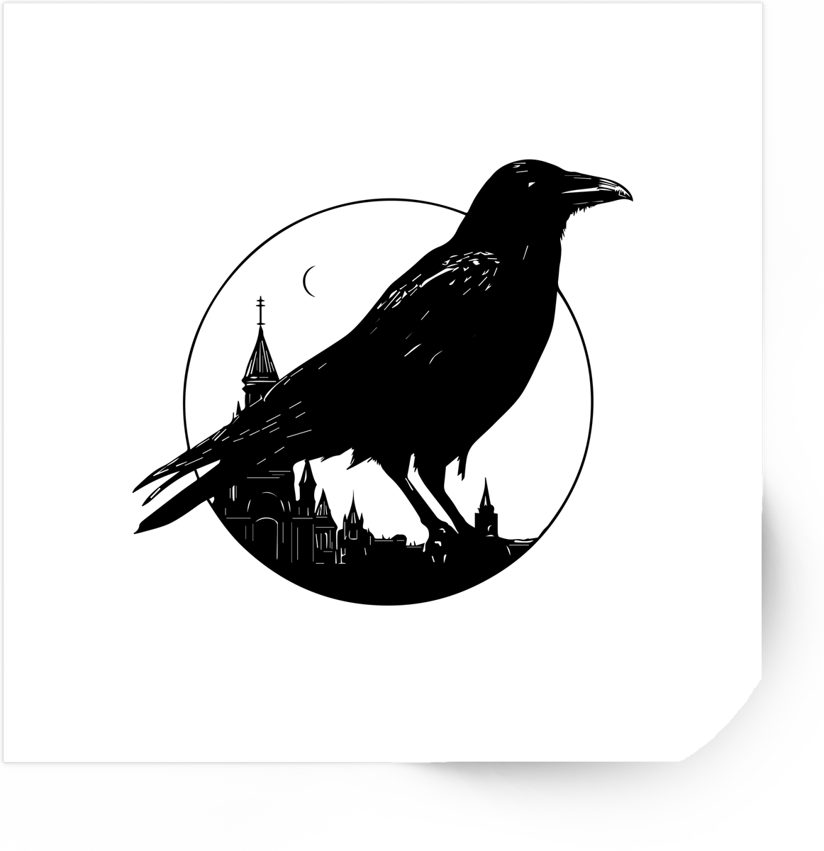 Gothic Raven Sticker | Black Crow Castle Silhouette Vinyl Decal | Dark Academia Gift