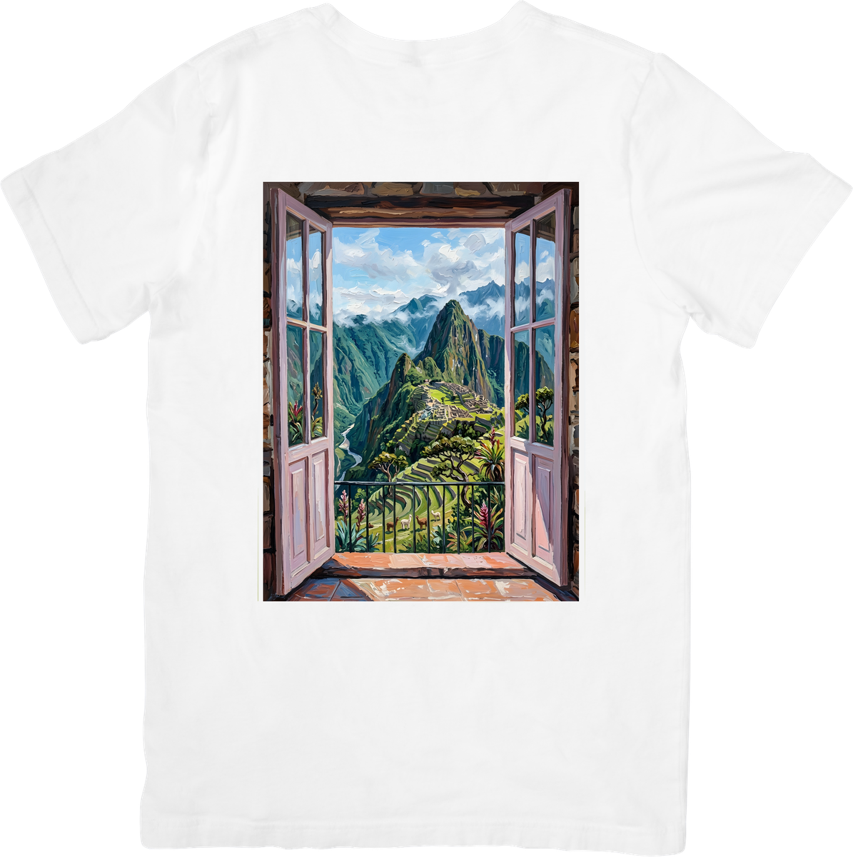 Machu Picchu Window View T-Shirt | Open Window Mountain Graphic Tee | Travel Adventure Gift