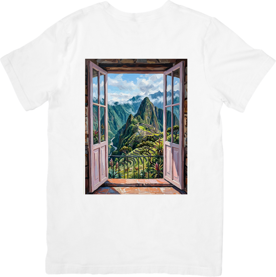 Machu Picchu Window View T-Shirt | Open Window Mountain Graphic Tee | Travel Adventure Gift