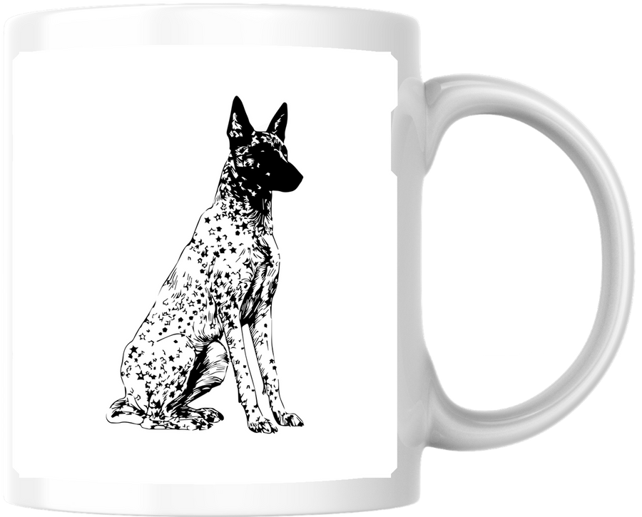 Belgian Malinois Mug | Black Ink Sitting Dog Coffee Mug | Dog Lover Gift