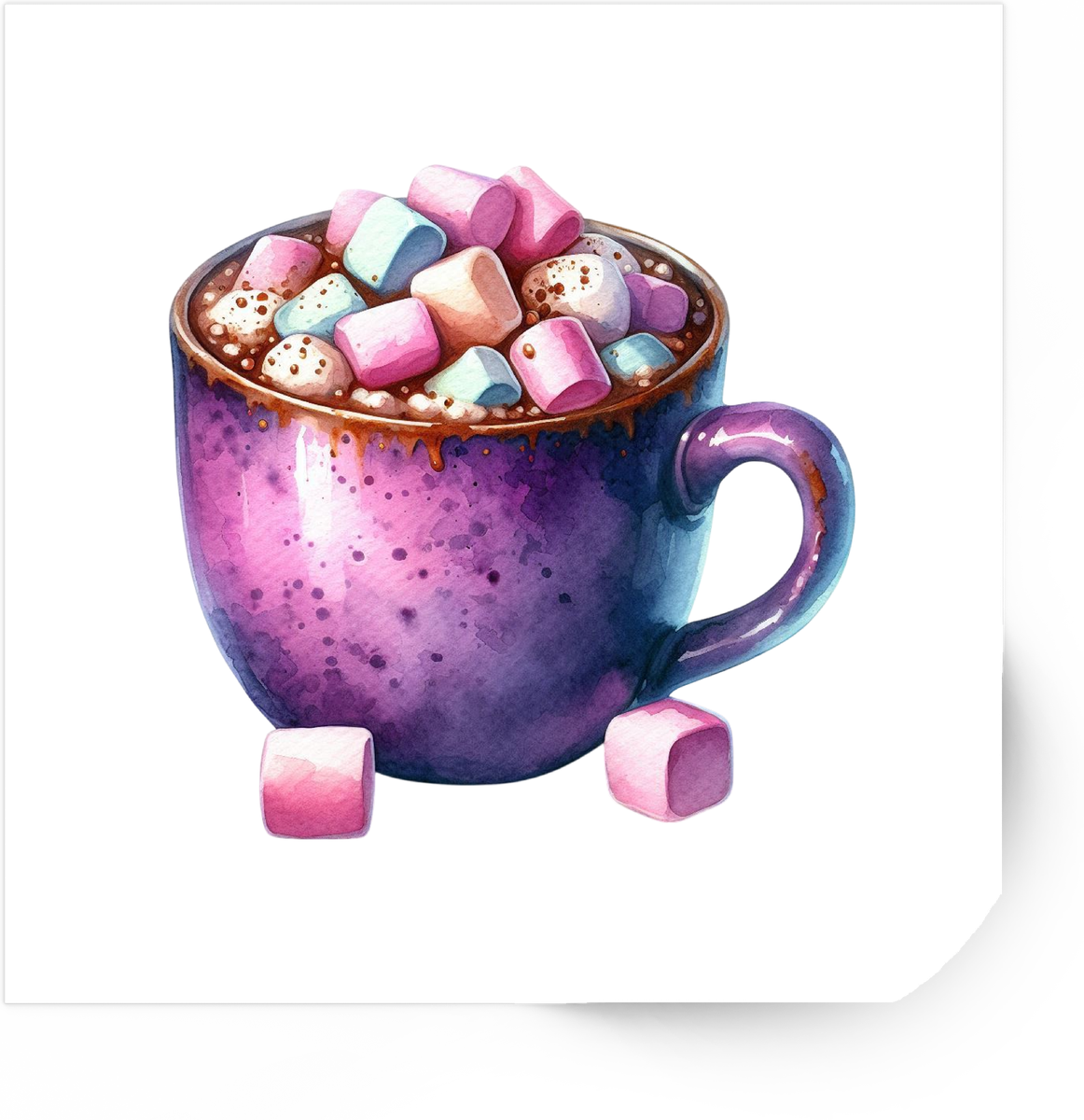 Cozy Hot Cocoa Marshmallow Sticker | Purple Watercolor Mug Vinyl Decal | Winter Lover Gift