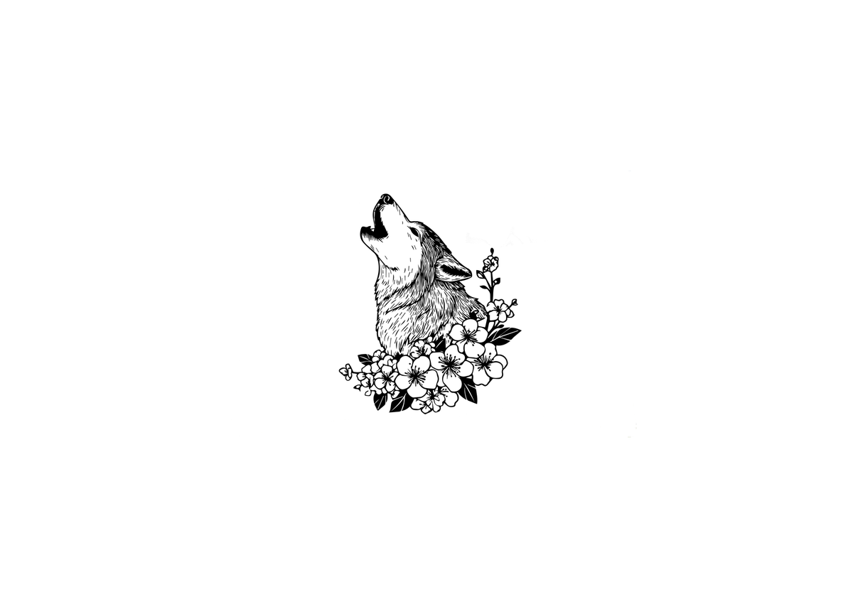 Howling Wolf Floral Throw Pillow | Black Ink Wildflower Decorative Pillow | Nature Lover Gift