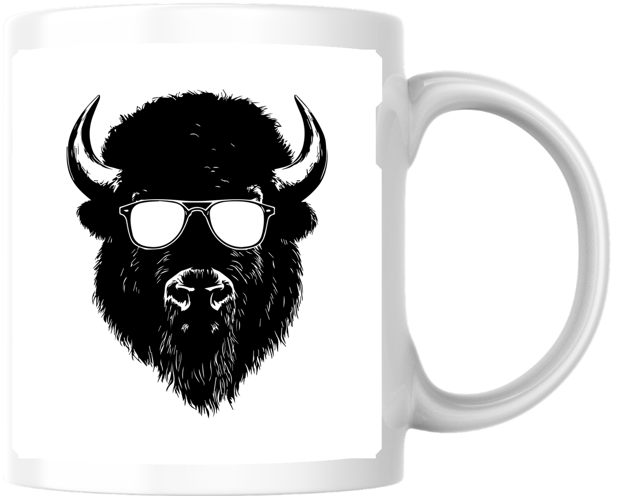 Cool Bison With Sunglasses Mug | Black Buffalo Coffee Mug | Western Lover Gift