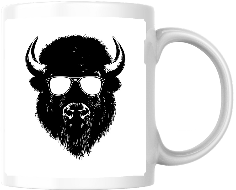 Cool Bison With Sunglasses Mug | Black Buffalo Coffee Mug | Western Lover Gift
