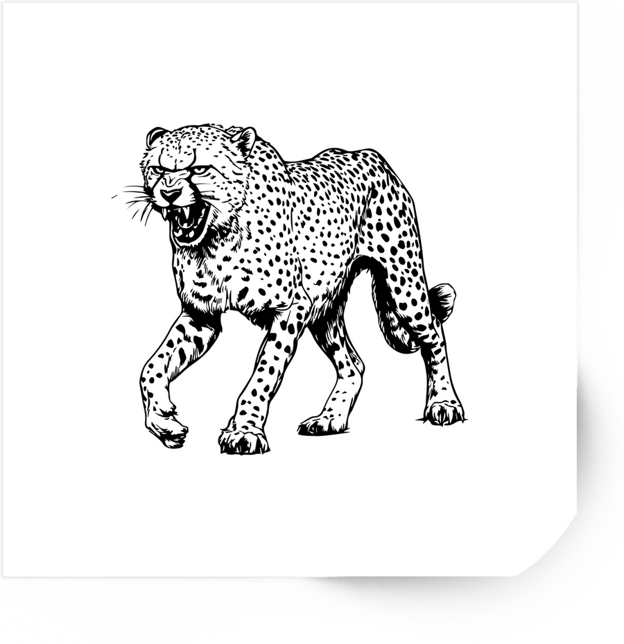 Prowling Cheetah Sticker | Black Ink Big Cat Vinyl Decal | Wildlife Lover Gift