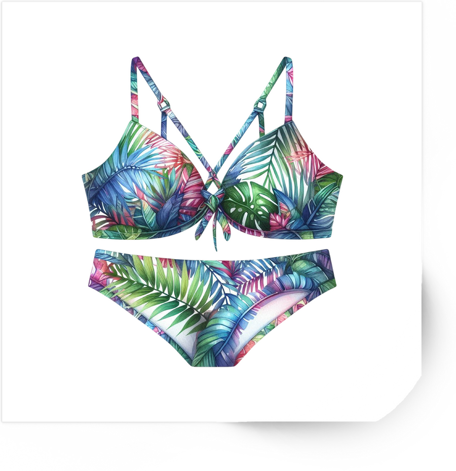 Tropical Print Bikini Sticker | Colorful Palm Leaf Swimsuit Vinyl Decal | Beach Summer Gift