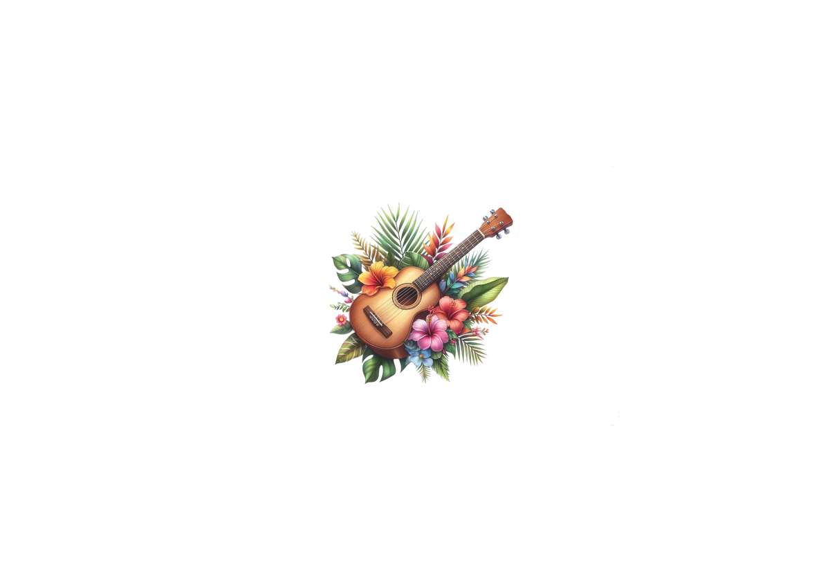 Tropical Ukulele Floral Throw Pillow | Hibiscus Hawaiian Decorative Pillow | Island Home Gift