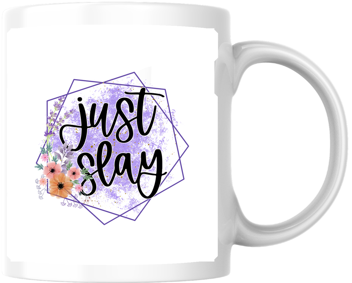 Just Slay Floral Mug | Purple Geometric Watercolor Coffee Mug | Girl Boss Gift