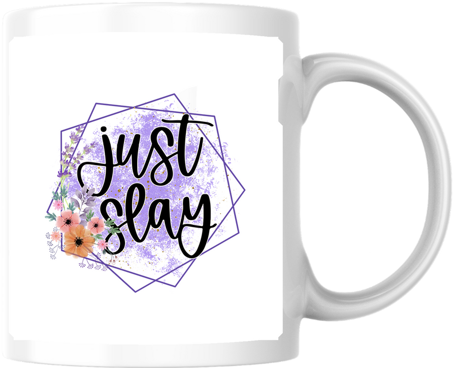 Just Slay Floral Mug | Purple Geometric Watercolor Coffee Mug | Girl Boss Gift