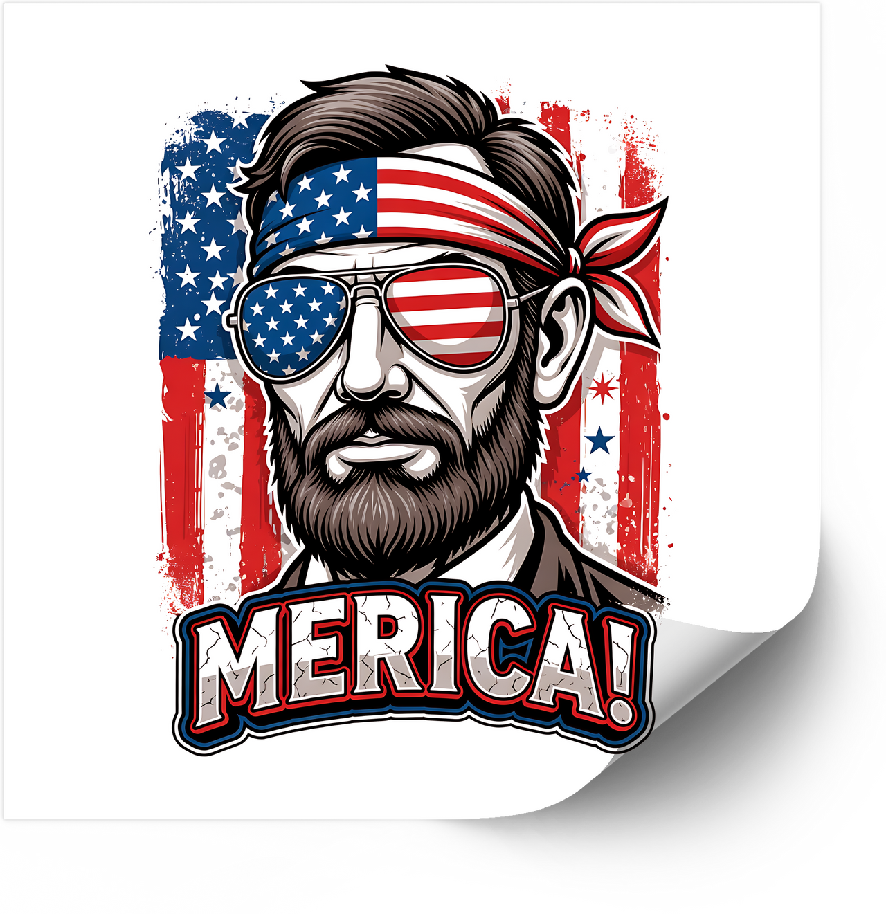 Merica Bearded Man Flag Sticker | Patriotic Bold American Pride Vinyl Decal
