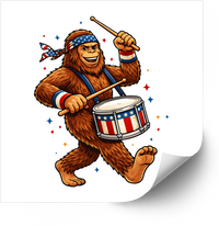 Thumbnail for Bigfoot Patriotic Drummer Sticker | Funny Fourth of July Sasquatch Vinyl Decal