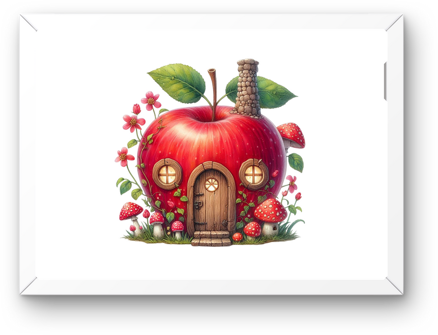 Apple Fairy House Wall Art | Whimsical Strawberry Cottage Print | Kids Room Fantasy Gift