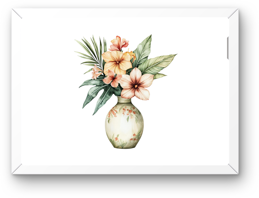 Tropical Hibiscus Vase Wall Art | Watercolor Floral Bouquet Print | Coastal Home Gift